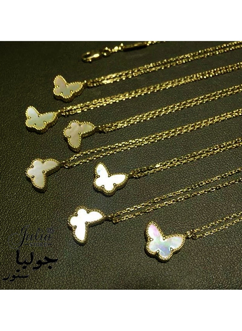 جوليا ستور قلادة فراشة أنيقة فاخرة مطلية بالذهب عيار 18 قيراطًا من الفولاذ المقاوم للصدأ من عرق اللؤلؤ، هدايا مجوهرات للنساء - أبيض - Image 4