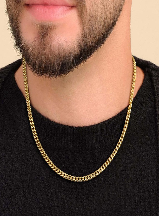 MUSECLOUD Gold Cuban Link Chain for Men Mens Stainless Steel Miami Curb Chains Necklace 5/8mm Thick Real Gold/Silver/Black Plated Diamond Cut Non-Tarnish Jewelry18-26 Inch, 18 in (46 cm), Gold, No - Image 3