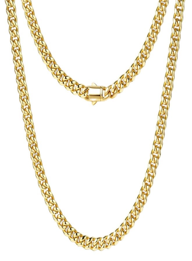 MUSECLOUD Gold Cuban Link Chain for Men Mens Stainless Steel Miami Curb Chains Necklace 5/8mm Thick Real Gold/Silver/Black Plated Diamond Cut Non-Tarnish Jewelry18-26 Inch, 18 in (46 cm), Gold, No - Image 1