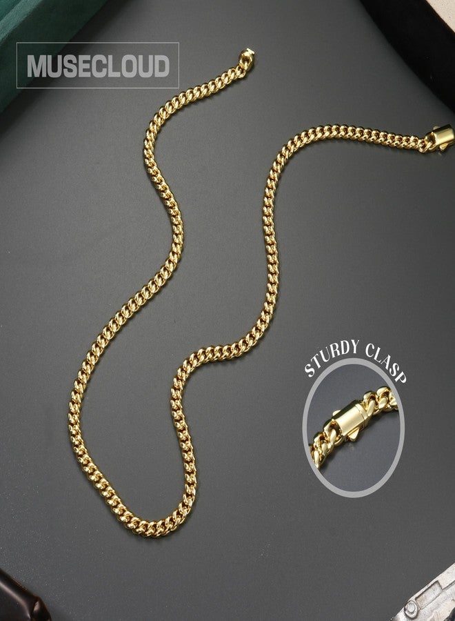MUSECLOUD Gold Cuban Link Chain for Men Mens Stainless Steel Miami Curb Chains Necklace 5/8mm Thick Real Gold/Silver/Black Plated Diamond Cut Non-Tarnish Jewelry18-26 Inch, 18 in (46 cm), Gold, No - Image 4