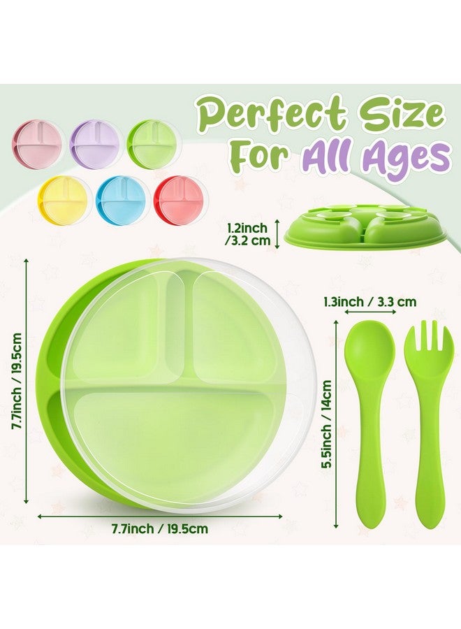 Meanplan 6 Pack Suction Plates With Lids Silicone Baby Plates Toddler Plates Divided Design Stay Put With Suction Feature Bpa Free Microwave And Dishwasher Safe Assorted Colors (Bright Colors) - Image 2