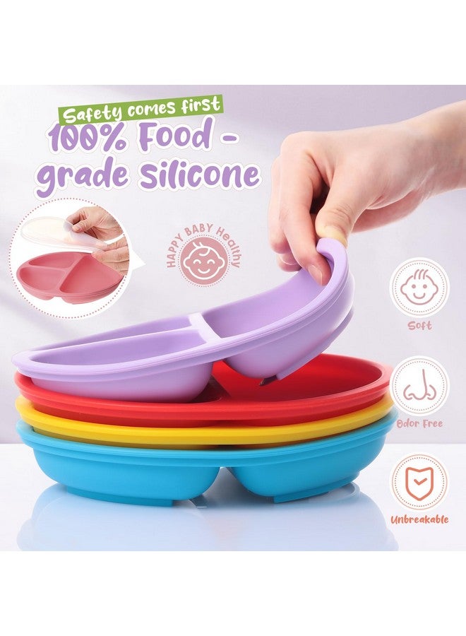 Meanplan 6 Pack Suction Plates With Lids Silicone Baby Plates Toddler Plates Divided Design Stay Put With Suction Feature Bpa Free Microwave And Dishwasher Safe Assorted Colors (Bright Colors) - Image 3