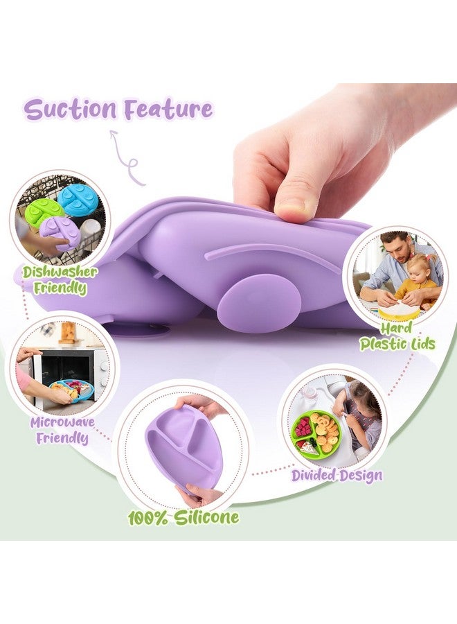 Meanplan 6 Pack Suction Plates With Lids Silicone Baby Plates Toddler Plates Divided Design Stay Put With Suction Feature Bpa Free Microwave And Dishwasher Safe Assorted Colors (Bright Colors) - Image 4
