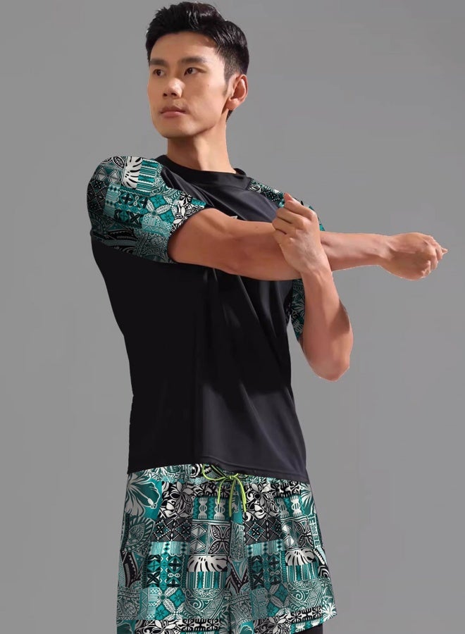 Men's Quick-Dry Swimwear 2-Piece Set - UPF 50+ Swim Shirt & Modest Swim Trunks for Beach/Pool/Water Sports | Lightweight & Breathable Swim Outfit ,Loose swimsuits for beach vacation,Breathable, comfortable, and quick drying - Image 5