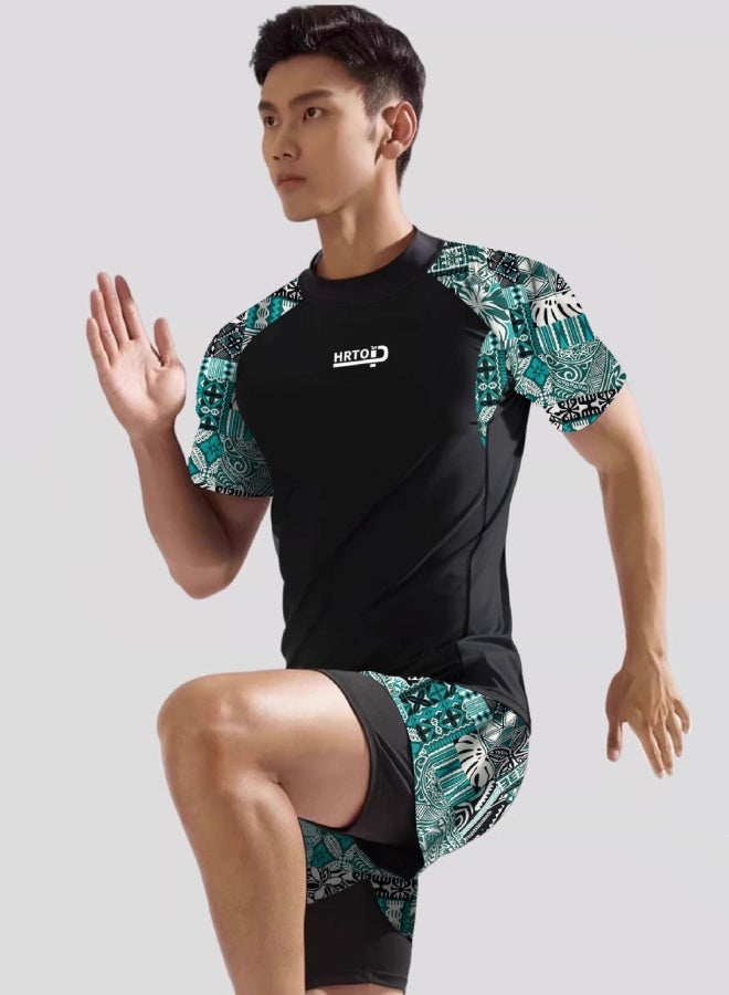 Men's Quick-Dry Swimwear 2-Piece Set - UPF 50+ Swim Shirt & Modest Swim Trunks for Beach/Pool/Water Sports | Lightweight & Breathable Swim Outfit ,Loose swimsuits for beach vacation,Breathable, comfortable, and quick drying - Image 4
