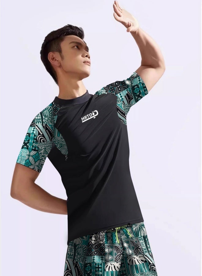 Men's Quick-Dry Swimwear 2-Piece Set - UPF 50+ Swim Shirt & Modest Swim Trunks for Beach/Pool/Water Sports | Lightweight & Breathable Swim Outfit ,Loose swimsuits for beach vacation,Breathable, comfortable, and quick drying - Image 2