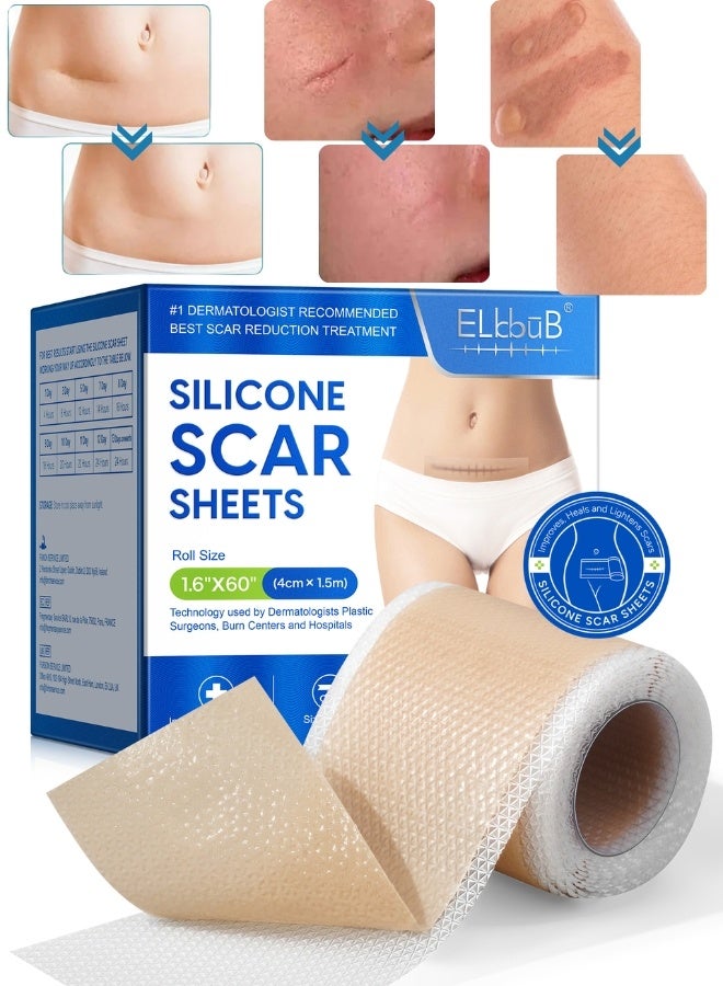 ELBBUB Silicone Scar Sheets Medical Grade Silicone Roll -1.5m,Silicone Scar Tape Keloid,C-Section,Surgical Scars Removal Scar Roll Silicon Gel Cream Patch Removes Abs Tuck Surgery Scars Scar Removal Strips - Image 1