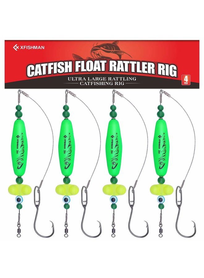XFISHMAN Catfish-Rig-for-Bank-Fishing-Catfishing-Tackle-Floats-with-Rattler-Santee Cooper Rig Equipment (Green - 4 Pack, 3 inch) - Image 1