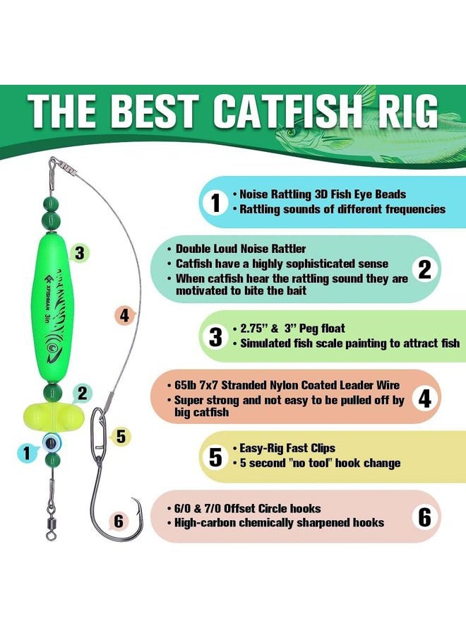 XFISHMAN Catfish-Rig-for-Bank-Fishing-Catfishing-Tackle-Floats-with-Rattler-Santee Cooper Rig Equipment (Green - 4 Pack, 3 inch) - Image 3