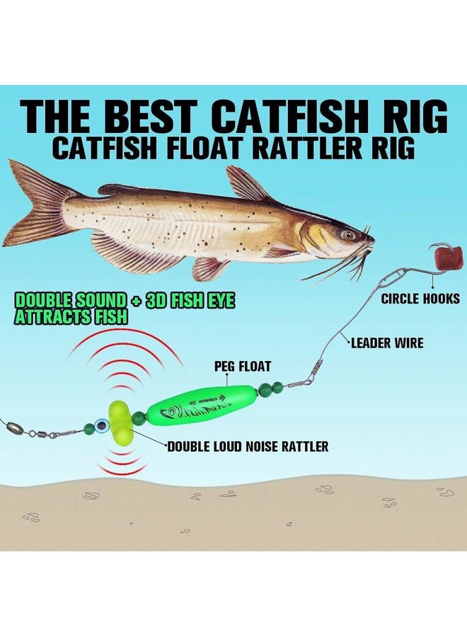 XFISHMAN Catfish-Rig-for-Bank-Fishing-Catfishing-Tackle-Floats-with-Rattler-Santee Cooper Rig Equipment (Green - 4 Pack, 3 inch) - Image 2