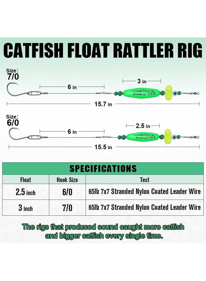 XFISHMAN Catfish-Rig-for-Bank-Fishing-Catfishing-Tackle-Floats-with-Rattler-Santee Cooper Rig Equipment (Green - 4 Pack, 3 inch) - Image 4