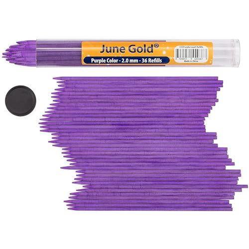June Gold 36 Purple (Amethyst #106) Colored 2.0 mm Lead Refills, Bold Thickness for Heavy Use, Break Resistant with a Convenient Dispenser - Image 1