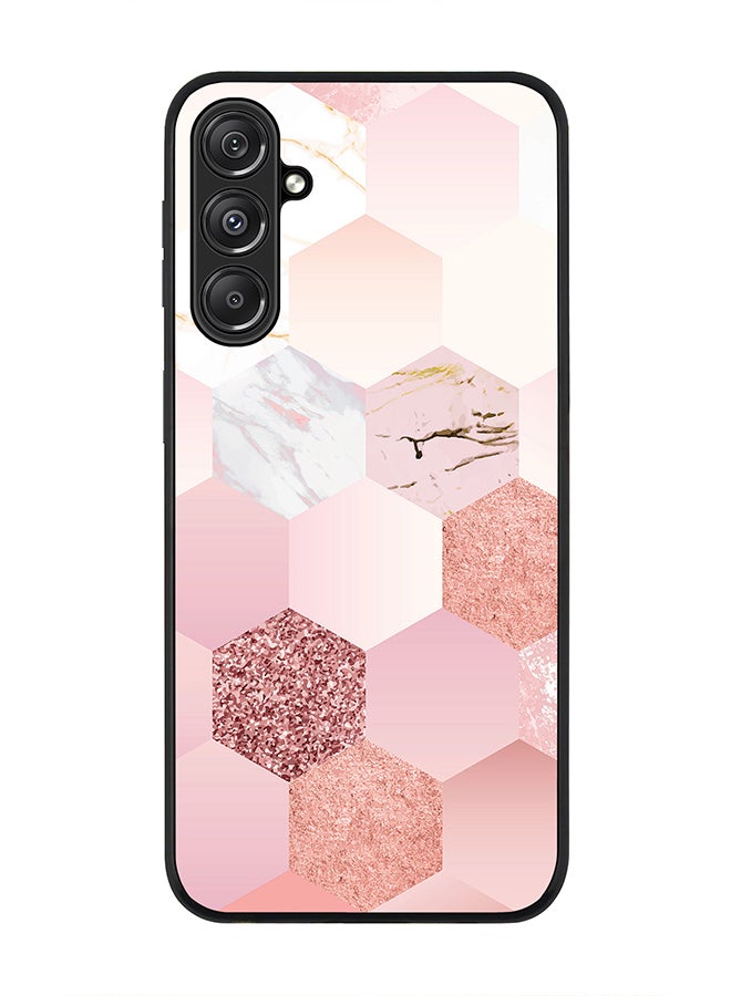 Stylizedd Rugged Black Edge case for Samsung Galaxy M34 5G, Custom Slim fit Flexible Anti Drop Thin Phone Case Cover - Marble Pink Honeycomb - Image 1