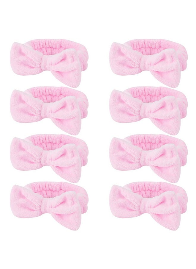 Ondder - Spa Headband For Washing Face 8 Pack Pink Skincare Headbands For Women Girls Terry Cloth Cute Bow Head Bands - Image 1