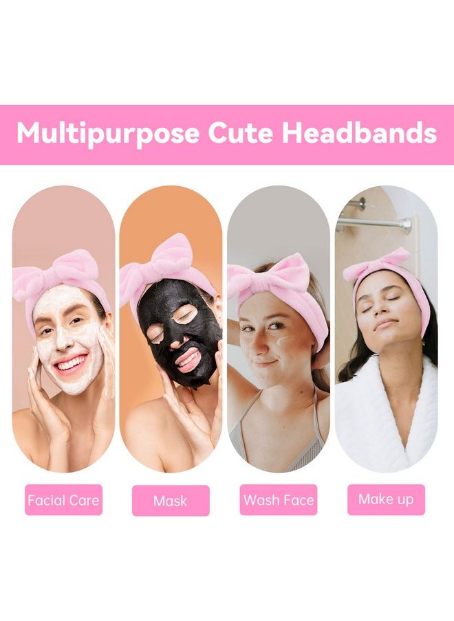 Ondder - Spa Headband For Washing Face 8 Pack Pink Skincare Headbands For Women Girls Terry Cloth Cute Bow Head Bands - Image 1