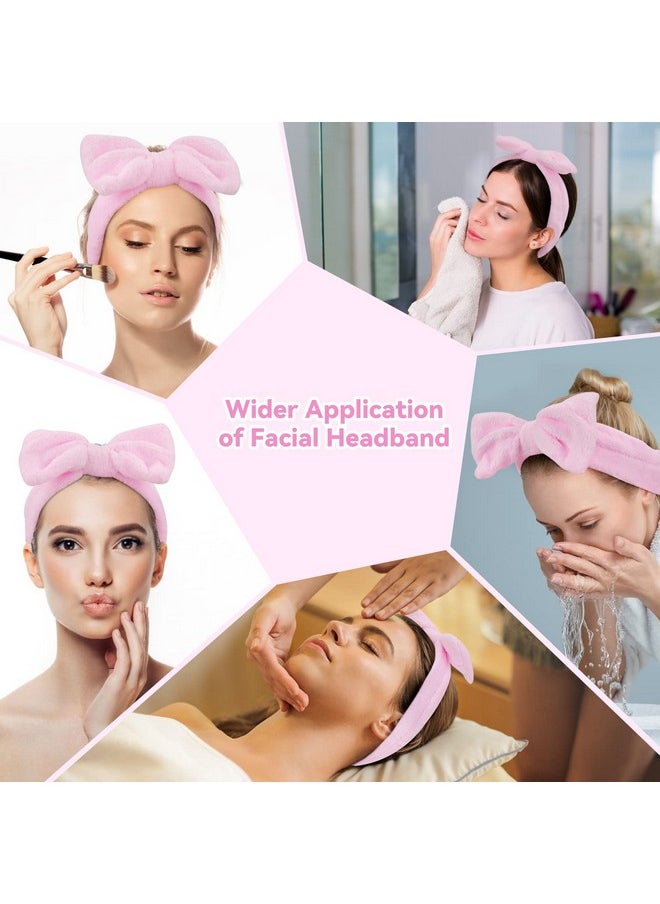 Ondder - Spa Headband For Washing Face 8 Pack Pink Skincare Headbands For Women Girls Terry Cloth Cute Bow Head Bands - Image 1