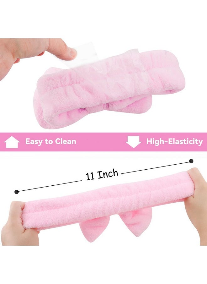 Ondder - Spa Headband For Washing Face 8 Pack Pink Skincare Headbands For Women Girls Terry Cloth Cute Bow Head Bands - Image 1