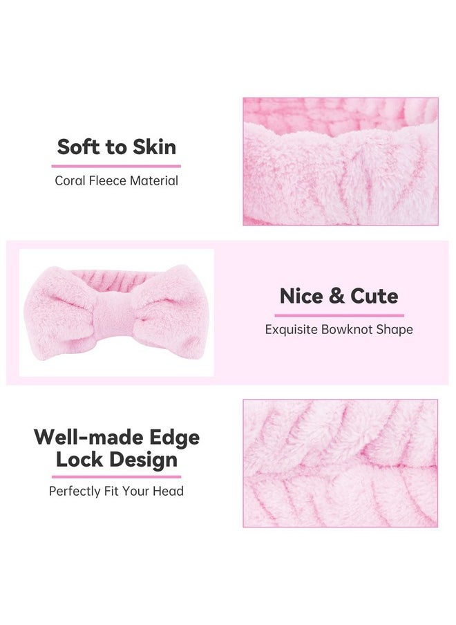 Ondder - Spa Headband For Washing Face 8 Pack Pink Skincare Headbands For Women Girls Terry Cloth Cute Bow Head Bands - Image 1