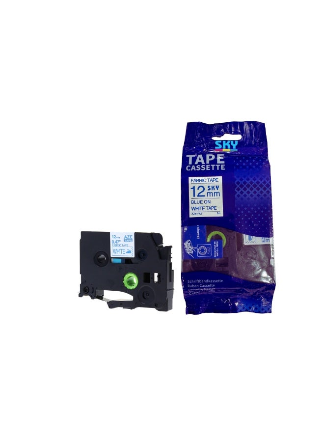 12 mm x 8 meter  Blue on White AZE Fabric Label Tape Cartridge for P-Touch Label Printers