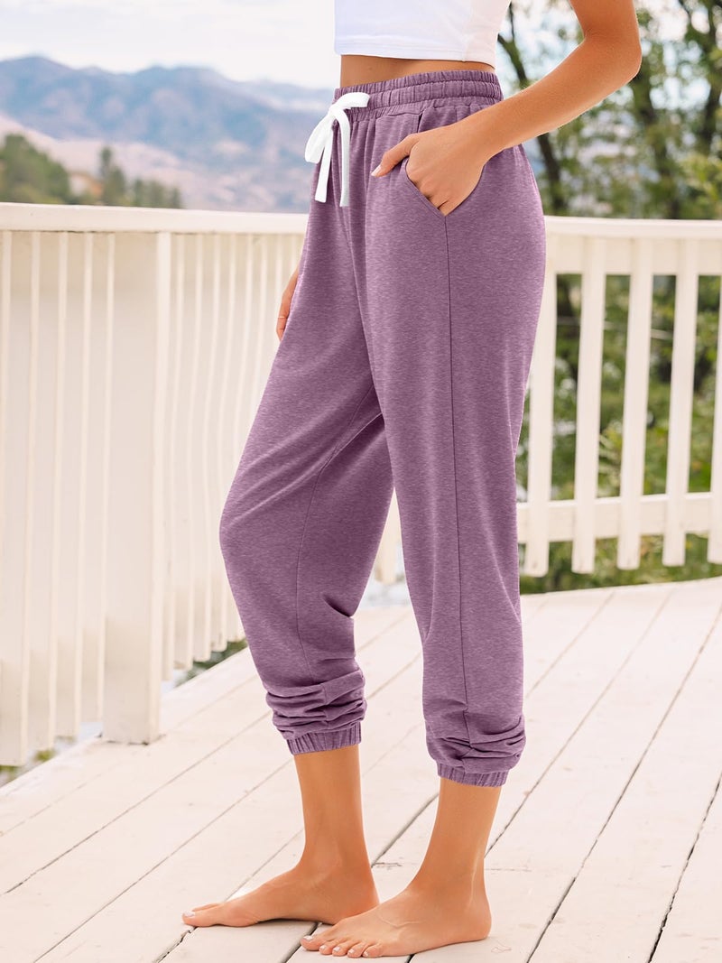 AUTOMET Womenâ€˜s High-Waisted Sweatpants with Pockets, Loose Lounge & Pajama Pants for Fall, Winter, Spring Yoga Travel Lightpurple S - Image 3