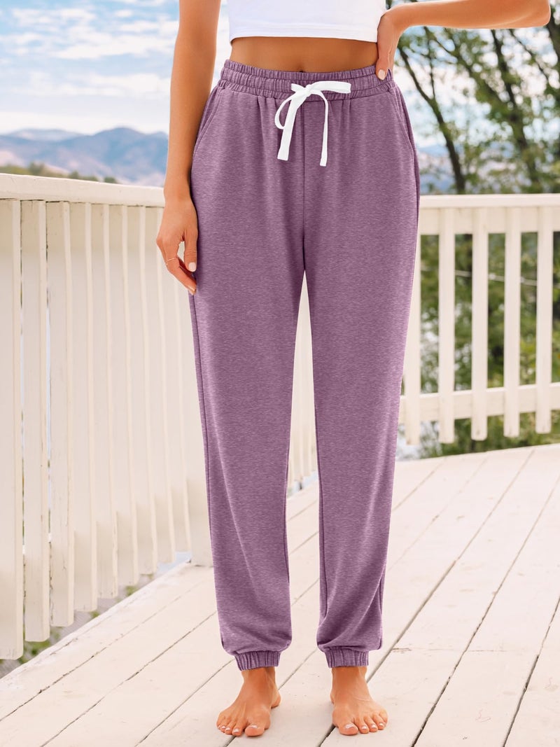 AUTOMET Womenâ€˜s High-Waisted Sweatpants with Pockets, Loose Lounge & Pajama Pants for Fall, Winter, Spring Yoga Travel Lightpurple S - Image 2