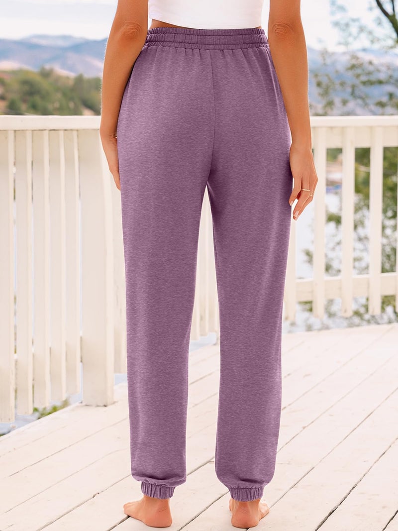 AUTOMET Womenâ€˜s High-Waisted Sweatpants with Pockets, Loose Lounge & Pajama Pants for Fall, Winter, Spring Yoga Travel Lightpurple S - Image 4