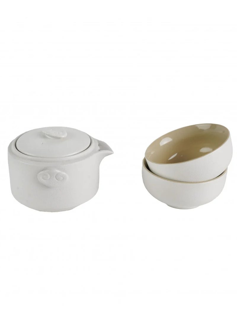 Squalo Travel Tea Set, Porcelain Teapot and Teacups for 2 with Travel Bag (White) - Image 2