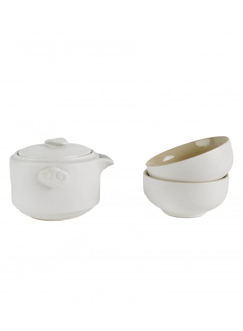 Squalo Travel Tea Set, Porcelain Teapot and Teacups for 2 with Travel Bag (White) - Image 3