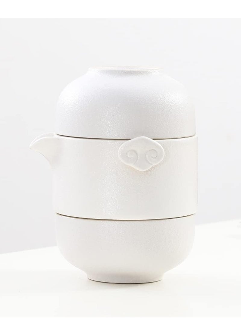 Squalo Travel Tea Set, Porcelain Teapot and Teacups for 2 with Travel Bag (White) - Image 4