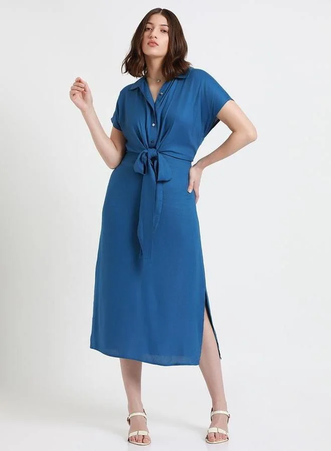 Dennis Lingo Belted Shirt Midi Dress with Tie Waist