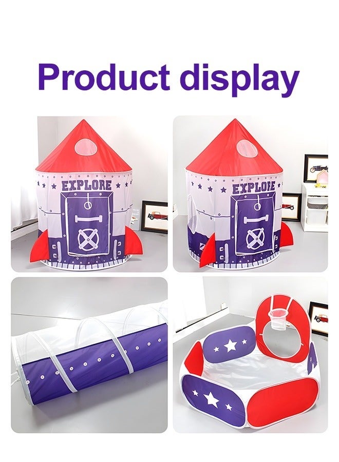 MIXDE 3pc Kids Play Tent for Kids with Ball Pit Basketball Hoop, Crawl Tunnel, Princess Tents for Toddlers, Baby Space Ship World Playhouse Toys, Boys Girls Indoor Outdoor Play House, Perfect Kid's Gifts - Image 2