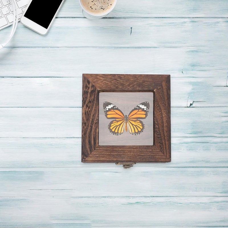 Insect Display Shadowbox Case with Flip-top Carbonized Paulownia Wood Frame 10x10x4.5cm Dustproof Specimen Storage Box for Butterfly Collection and Entomology - Image 5