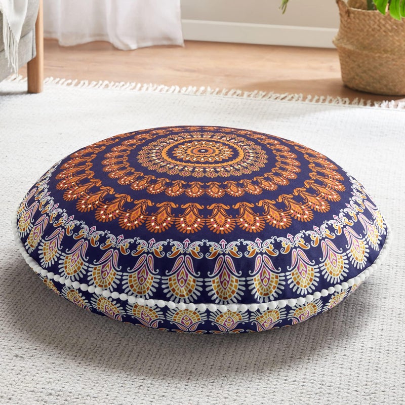 Codi Meditation Floor Pillows Round Large Pillow Seating for Adults Bohemian Mandala Circle Floor Cushion for Outdoor Fireplace Yoga Living Room 32 Inch Yellow Memory Foam Added