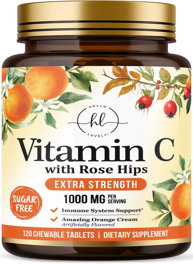 Hello Lovely! Vitamin C 1000mg Per Serving - Extra Strength with Rose Hips Bioflavonoids - Sugar Free Vitamin C Chewable Pills, Vit C Supplement for Immune Support & Antioxidant, USA Bottled - 120 Chewable Tablets - Image 1