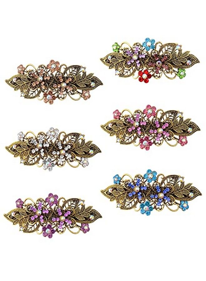TCOTBE 6 Pcs Vintage Flower Hair Barrettes Metal French Barrettes Crystal Rhinestones Hair Clips Sparkly Glitter Decorative Hair Clips Retro Metal Spring Hair Pins Snap Bridal Hair Accessories - Image 1