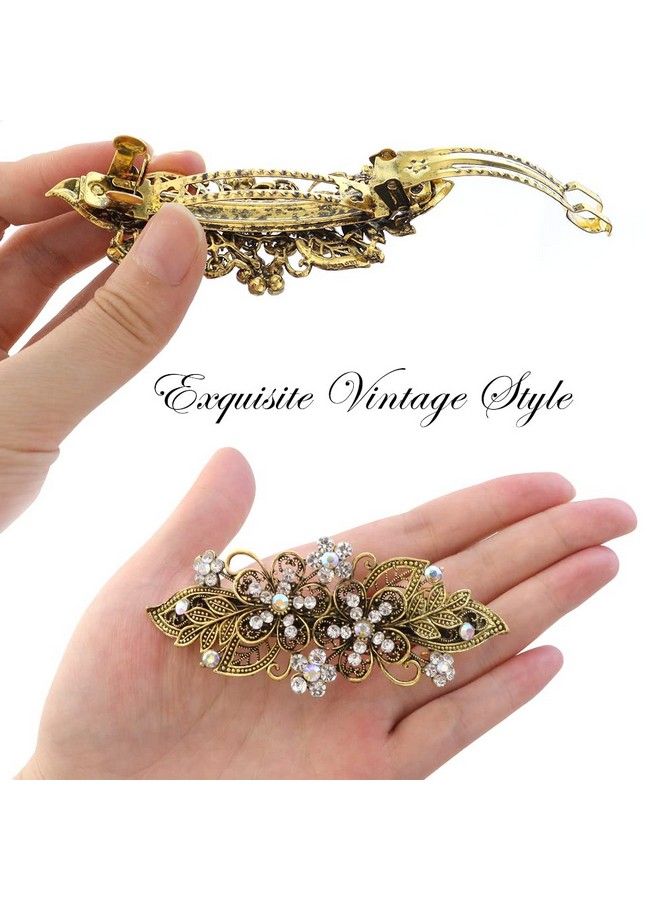 TCOTBE 6 Pcs Vintage Flower Hair Barrettes Metal French Barrettes Crystal Rhinestones Hair Clips Sparkly Glitter Decorative Hair Clips Retro Metal Spring Hair Pins Snap Bridal Hair Accessories - Image 4