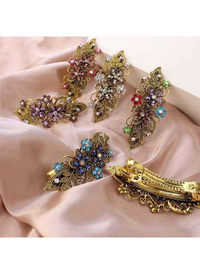 TCOTBE 6 Pcs Vintage Flower Hair Barrettes Metal French Barrettes Crystal Rhinestones Hair Clips Sparkly Glitter Decorative Hair Clips Retro Metal Spring Hair Pins Snap Bridal Hair Accessories - Image 5