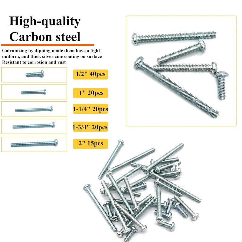 Matrelt 115 Pcs 5 Sizes #8-32 Machine Screws Knob Cabinet Screws Electricians Screws, Carbon Steel Zinc-Plated Phillips Pan Head Machine Screws Assortment Kit - Image 3