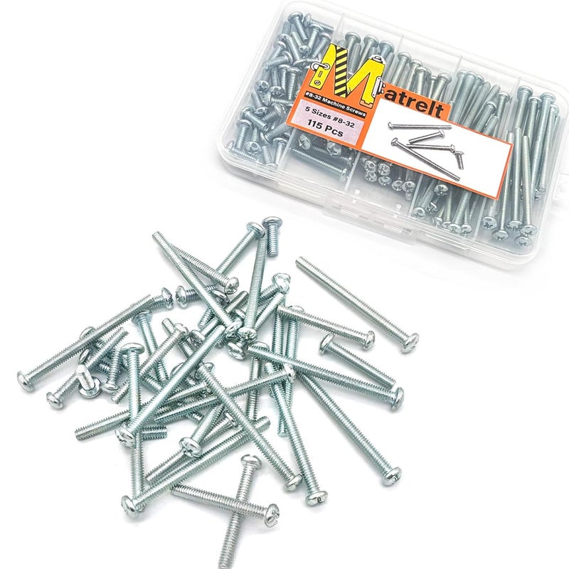 Matrelt 115 Pcs 5 Sizes #8-32 Machine Screws Knob Cabinet Screws Electricians Screws, Carbon Steel Zinc-Plated Phillips Pan Head Machine Screws Assortment Kit - Image 5