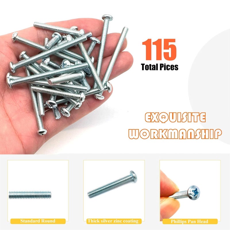 Matrelt 115 Pcs 5 Sizes #8-32 Machine Screws Knob Cabinet Screws Electricians Screws, Carbon Steel Zinc-Plated Phillips Pan Head Machine Screws Assortment Kit - Image 4