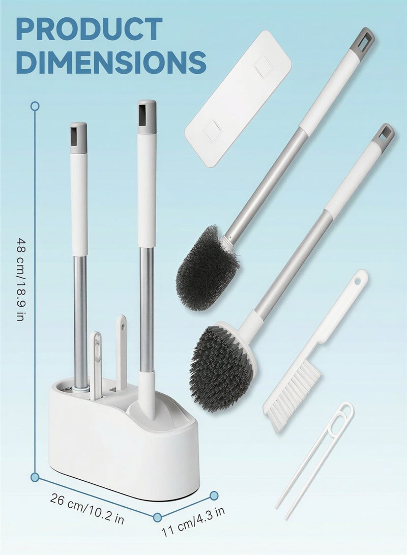 BELANO Toilet Brush Set, 3-in-1 Bathroom Cleaning Kit, Silicone TPR Brush and Stiff Bristle Brush with Tweezers, Wall-Mounted No-Drill Base, Deep Clean No Dead Ends, Anti-Drip Ventilated Holder, White - Image 2