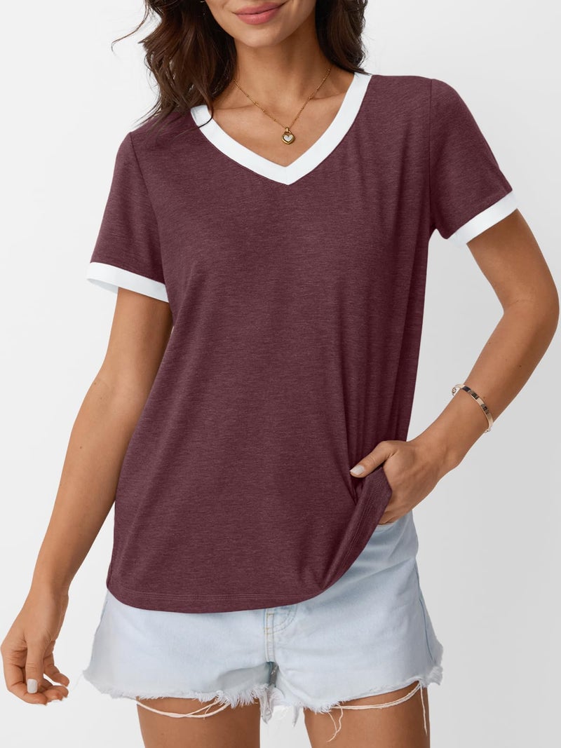 AUTOMET Womens Short Sleeve T-Shirts Summer Tops Casual Soft Tunic V Neck Basic Tees Workout Clothes Spring Fashion Outfits 2026 WineRed M - Image 2