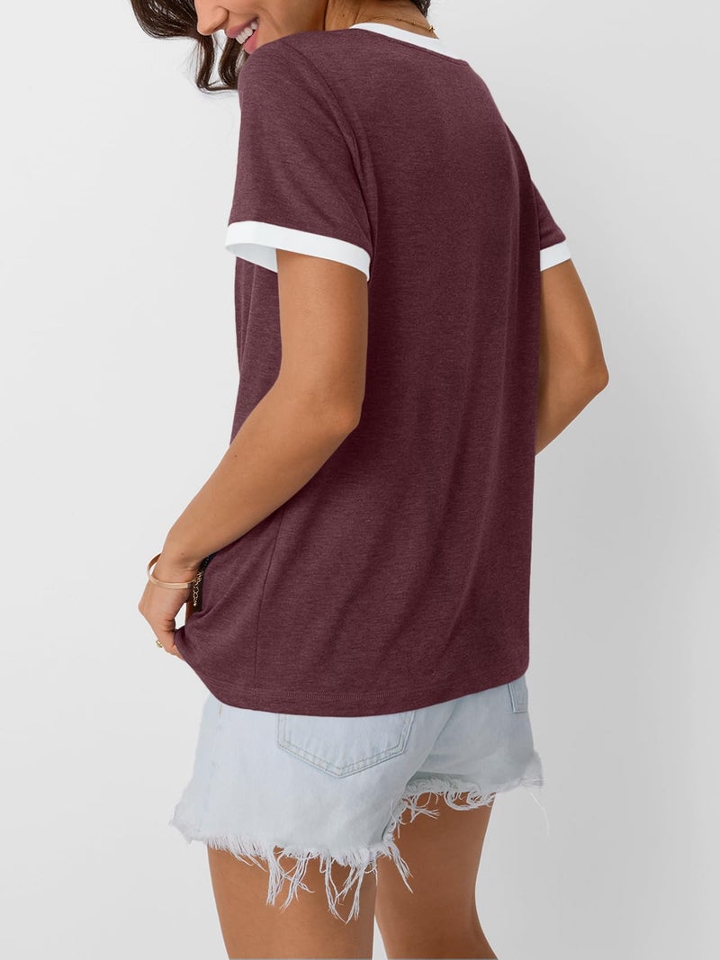 AUTOMET Womens Short Sleeve T-Shirts Summer Tops Casual Soft Tunic V Neck Basic Tees Workout Clothes Spring Fashion Outfits 2026 WineRed M - Image 3