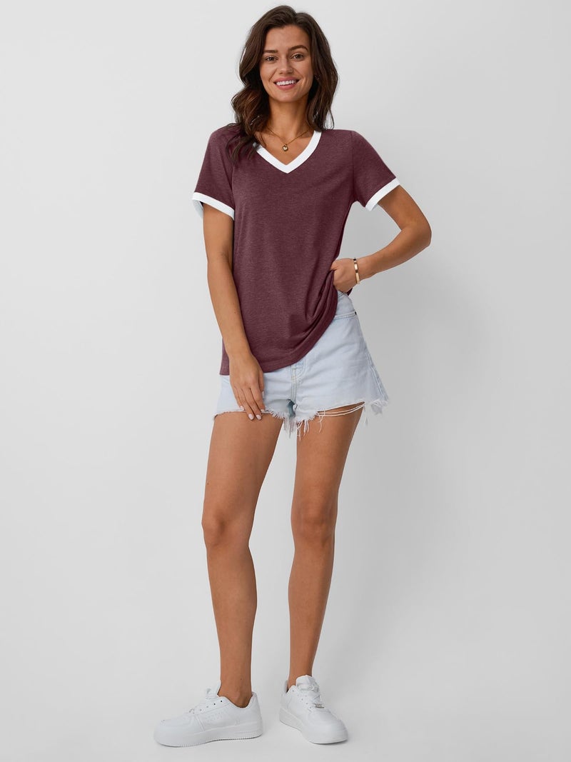AUTOMET Womens Short Sleeve T-Shirts Summer Tops Casual Soft Tunic V Neck Basic Tees Workout Clothes Spring Fashion Outfits 2026 WineRed M - Image 5