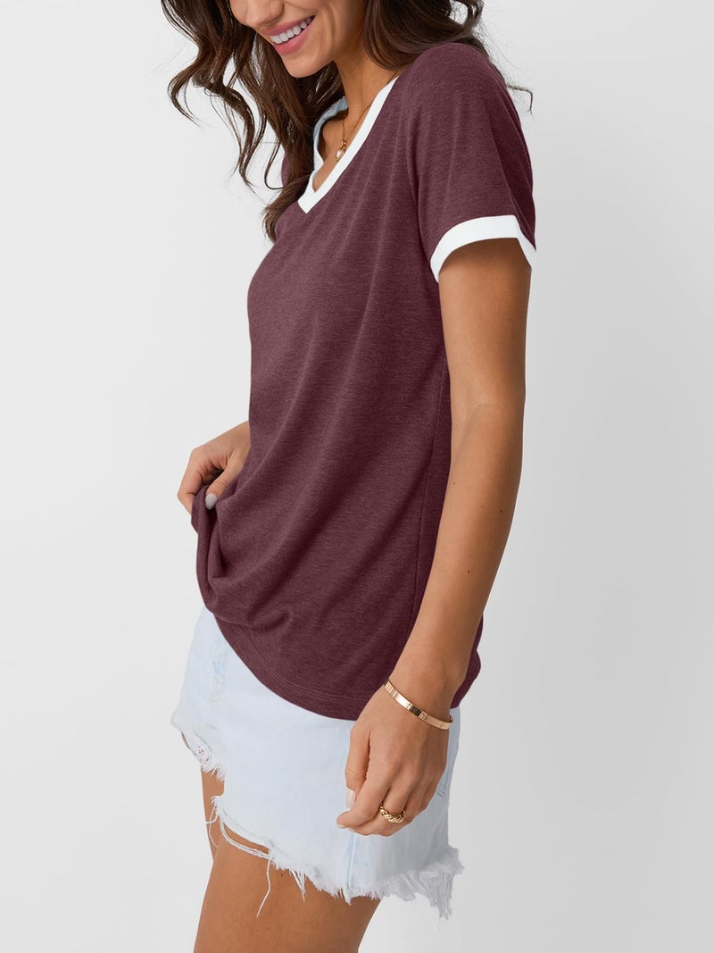 AUTOMET Womens Short Sleeve T-Shirts Summer Tops Casual Soft Tunic V Neck Basic Tees Workout Clothes Spring Fashion Outfits 2026 WineRed M - Image 4