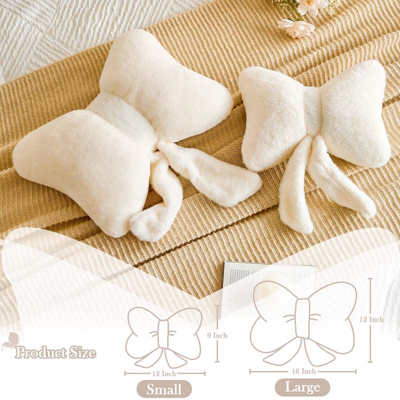 Lfsaaj Bowknot Pillow Ivroy Cute Bow Decorative Throw Pillows 12" Aesthetic Home Decor Bow Cushions Butterfly Knot Plush Pillow for Bedroom Couch - Image 2