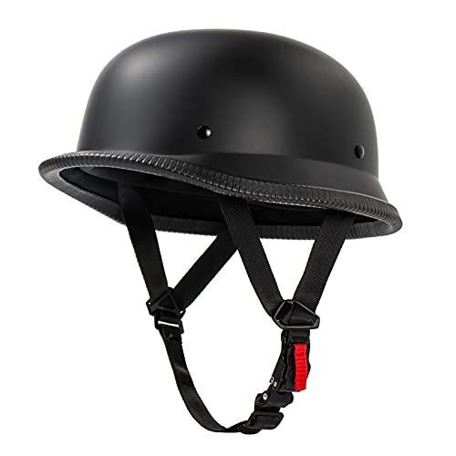 Pretoee German Style Motorcycle Helmet, Thin Skull Cap Half Face Helmet for Adult Men Women, Retro Shell Helmet for Cruiser Scooter Chopper, DOT Approved (Matte Black, X-Large) - Image 1