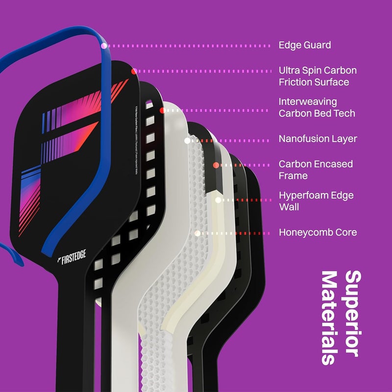 FIRSTEDGE VeloFlex T700 RAW Carbon Fibre (Spin & Textured) Thermoformed Pickleball Paddle | Carbon Friction Surface | Elongated Handle Racket | Pickle Ball Racket Cover (Included) - Image 5