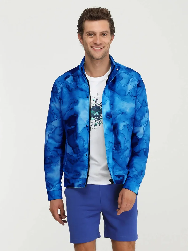 كيب معطف ساكس ذو ياقة عالية وقصة عادية من الصوف المحبوك