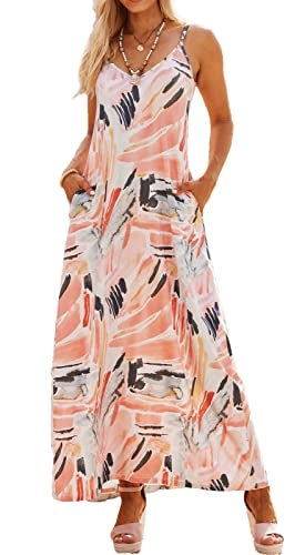 Supnier Women's Causal Summer Dress Spaghetti Strap Sleeveless Floral Bohemian Beach Long Maxi Dresses(XL,Pastel Print) - Image 1